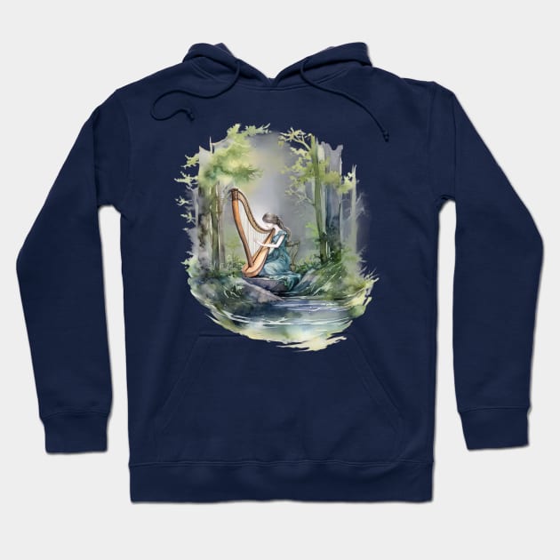 Fairy playing harp in the forest Hoodie by Unicorn valley